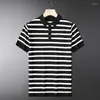 Men's Polos Luxury Quality Lapel T-shirt Knitted Striped Shirt Men's Short Sleeve Summer Casual Contrast Color Business Men
