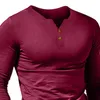T-shirts pour hommes T-shirt coupe ajustée couleur unie décontracté automne hiver haut à manches longues patte de boutonnage surdimensionné basique t-shirt ropa hombre 220920