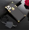 Luxury Designer Brand Phone Cases for iPhone 14 Plus 14 Pro Max 13Promax 12Pro 11 XR XSmax 7 8Plus 6S Girl Square Fur Mobile Cover Fashion PU Leather Case with Strap