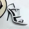 Kvinnor Sandaler Dance Shoe Super 10cm High Heel Woman Shoes Party Fashion 100% l￤der Nya sexiga klackar Lady Wedding Metal Belt Buckle Stor storlek 35-40-41 med l￥da