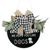Decorative Flowers Dogs Welcome Door Hanging Wreath Front Decoration Plaques Pet Dog Reminder Signs Home Big Plaid Bow House Decor