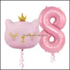 Decorazione per feste 2 pezzi / set Palloncini in alluminio testa di gatto grande 32 pollici rosa 1 2 3 4 anni Palloncino compleanno Baby Shower Globos Drop Bdesports Dhpoq