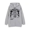 Erkek Hoodies Tişörtü Koyu Siyah Gotik Giyim Fermuarlı Kazak İskelet Hoodie High Street Trendy Conjuntos De Hombre Y2k Masculino Büyük Beden Üst Giyim