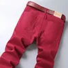 Men's Jeans Classic Style Wine Red Fashion Business Casual Straight Denim Stretch Trousers Male Brand Pants 220920