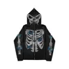 2024 Hoodies pour hommes Y2k Full Zip Up Hoodie Men Automne Hiver Gothic Rhinaistones Web Sweethirt Hip Hop Grunge Skeleton Veste surdimensionnée