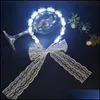 Party Decoration Children Adt Girls Led Light Up Glowing Veil Pearl Beads Headband Headwear Hair Band Holiday Clothing Costume Drop D Dhpju