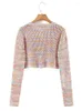 Kvinnors stickor Autumn Women Multicolor Tie Dye Crop Knit Cardigan tr￶ja vintage l￥ng￤rmad o nack Kvinnlig ytterkl￤der