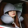 Pillow U Shape With Hat Travel Car Seat Office Airplane Nap Neck Guard Particle Lightweight Sleeping Cushion