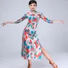 Stage Wear ly Chinese stijl herfst mode vrouwen latin dans kleding volwassen dansen oefening lange jurk geprinte cheongsam kleding