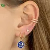 Boucles d'oreilles créoles 925 argent Sterling aiguille bleu étoile lune disque pendentif pour femmes émail or fête haute luxe bijoux