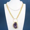 Pendant Necklaces Natural Freshwater White Rice Pearl Chain Necklace Purple Amethysts Druzy 17" Office Style For Women