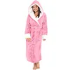 Dames slaapkleding dames vrouwen badjas nachthemd dikke warme gewaad winter unisex pluche pyjama roze met hoed flanel bad