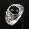 Pierścienie klastra srebrny kolor retro punkowy pierścień męski czarny kamienny czaszka ośmiornica masywny palec na męski gotycki impreza prezent vintage biżuteria