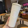24oz Personliga Starbucks -muggar med logotyp iriserande bling regnb￥ge unicorn besatt kall kopp tumbler kaffe mugg med halm ￥teranv￤ndbar klar GC0921