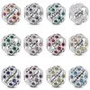 Components Round Birthstone Charm Bead 925 Silver Fit Original Bracelet DIY October August March April July January Heart Shape