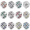 구성 요소 라운드 Birthstone Charm Bead 925 Silver Fit Original Bracelet DIY 10 월 3 월 4 월 1 월 심장 모양