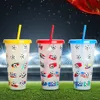 24oz voetbalvoetbal mok qatar wereldbeker kleurveranderende water drink stro fruit thee temperatuurgevoelig plastic geschenk rrb15633