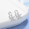 Hoopörhängen 925 Sterling Silver Crystal Double Flower for Women Girl Gift Jewelry Pendientes Brincos Joyas de Plata EH1062