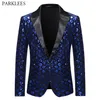 Мужские костюмы Blazers Royal Blue Sequin Glitter украшенные пиджаки Men Men One Button Shiny Plaid Timedo Mensclub Nightclub Prom Costumes 220920