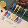 Gold Rainbow Stael Stael Forks Home Kitchen Dining Flasware Desser Fruit Fork Cutlery na imprezę na imprezę