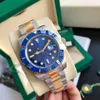 relógio masculino relógios submarinos mecânicos 40mm Mostrador azul precioso Entre ouro Pulseira de aço inoxidável Espelho de safira à prova d'água 50off Montre De Luxe