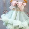 Girl Dresses Mint Green Tiered Knee Length Flower Girls Vintage Party A Line Birthday Wears Sleeveless Baby Pos Gowns Handmade