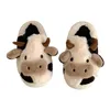 Kapcie Śliczny pantofel zwierząt dla kobiet mężczyźni moda kawaii puszysta zima ciepłe pary pary kreskówkowe mleko krowy slajdy śmieszne buty 220921