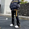 Jeans pour hommes frit rue broderie Hiphop noir flamme haute hommes Harajuku évasé Goth Denim pantalon imprimé petit ami