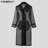 Heren Jackets Fashion Men Mesh Trench Transparant Streetwear Lange Mouw Double Breasted Coats Chic Thin Outerwear Incerun S-5XL 220920