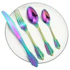 Ensembles de couverts 4/6 pièces couteau à dîner ensemble de vaisselle en acier inoxydable 304 luxe Vintage couleur occidentale Table 4 pièces