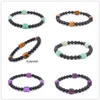 Modisches 6 mm natürliches schwarzes Lavastein-Armband mit mattschwarzen Perlensträngen, quadratisches Amethyst-Aventurin-Tigerauge-Armband für Damen und Herren