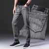 Herrar jeans klassisk stil sommar tunn gr￥ aff￤r mode h￶gkvalitativ stretch denim raka byxor manliga m￤rke byxor 220920