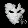 Maski imprezowe weneckie masy kobiety księżniczka elegancka koronka plus karnawał pełna twarz pióra biała Halloween Mardi 220920