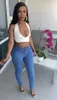 Womens Hip Strap Elastic Jeans High Waisted Women Blue Elastic Waist Hole Strap Pants Rise Clothes Valentine Gift Drop