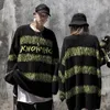 Męskie swetry Hip Hop Radio Wave drukowane mężczyźni kobiety zielone pasiaste pulovery harajuku modne okrągłe szyi sweter sweter