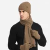Beret Fashion Winter Hat Scali Rękawiczki dla kobiet mężczyzn grube bawełniane kobiety i zestaw 3 sztuk