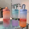 Wasserflaschen 2L Große Kapazität Flasche Stroh Tasse Hochtemperatur-Kunststoff Zeitskala Frosted Outdoor Sports Student Paar