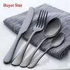 Dinnerware Sets 24 Pcs/lot Black Cutlery Set 18/8 Stainless Steel Top Quality Metal Knifes Forks Teaspoons Golden For Restaurant