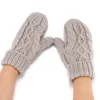 Knitted gloves women's bags finger gloves winter plush and thick warm wool neck hanging solid color Mittens