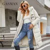 Damen Daunenparkas GASMAN Damenjacke lang Fashion Grace Damen Winter Daunenjacken Reißverschlusstasche mit Gürtel Parka hochwertige Oberbekleidung 8189 220921