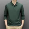 Men's Polos Men's T-Shirts Cotton Simple Solid Color Shirt Lapel Long Sleeve T-Shirt Top Stretch Breathable