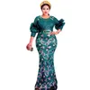 Plus Size Dresses Mermaid Women 3/4 Sleeve High Waist With Belt Robes Autumn Sequin Splice Sweet Oversize Party Maxi Dress