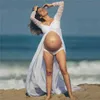 Sukienki ciążowe biała koronkowa sukienka ciążowa fotografia długa ciąża strzelanie sukienki seksowny podział dla kobiet w ciąży Maxi suknia na zdjęcie rekwizyt nowość J220915