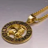 Pendant Necklaces Zodiac Sign Leo Scorpio Necklace For Women/Men Gold Color Stainless Steel Round 12 Constellation Drop