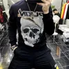 Felpe con cappuccio firmate da uomo Maglione Teschio Diamanti Perline Tee O Collo Manica lunga Casual Uomo Tempo libero Scheletro Streetwear Felpa Hip Hop Nero Bianco Giallo