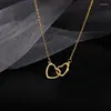 Pendant Necklaces Trendy Exquisite Heart Double Ring Necklace Women Girl Two Hollow Hearts Gold Silver Color Collar Chain Gift