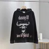 Fashion Hoodie Fog VTG Washed Cow Head Snake High Street Loose Dirty Black Summer Hooded Couple