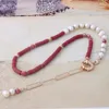 Choker Neefu Wofu Natural Pearl Necklace National性ファッションFemme Stone Red Short Collar Bohemia Stainless Steel Jewelry Wholesa