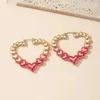 Orecchini a cerchio 2022 Ins Trendy Gold Pink Coated Two Tone Love Heart Bamboo Summer Beach Coreano Fashion Women Party Jewelry