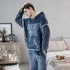 Men's Sleepwear Hooded Flannel Men's Pajama Pants 2 PiecesSet Winter Thick Warm Sleepwear For Couples Casual Loose Home Costumes Set 220920